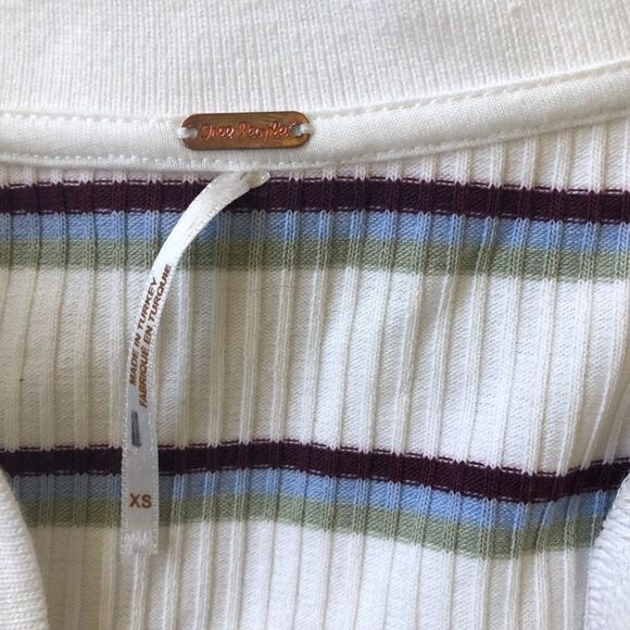 NEW FREE PEOPLE Donna Striped Tee Top Short Sleeves in Ivory Color.Size XS - Picture 8 of 9